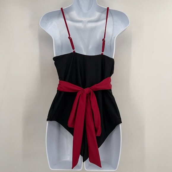 Jusfitsu Black & Red Wrap Style One-Piece Swimsuit – Size XL - Picture 4 of 9